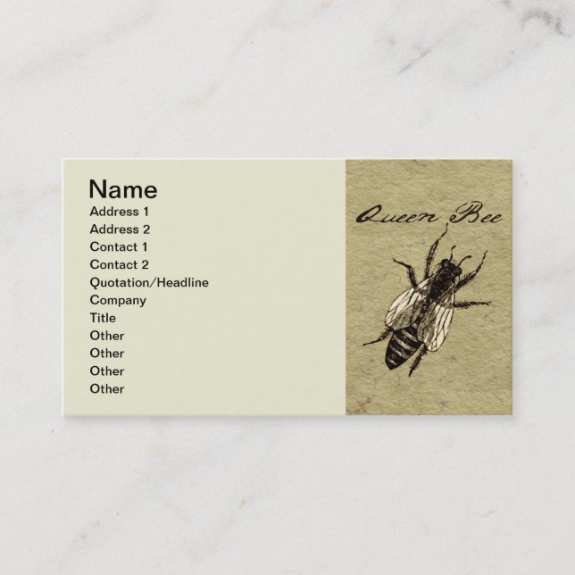 Tarjeta De Visita Inscripción de Bug de Vida Silvestre Queen Bee (Anverso)