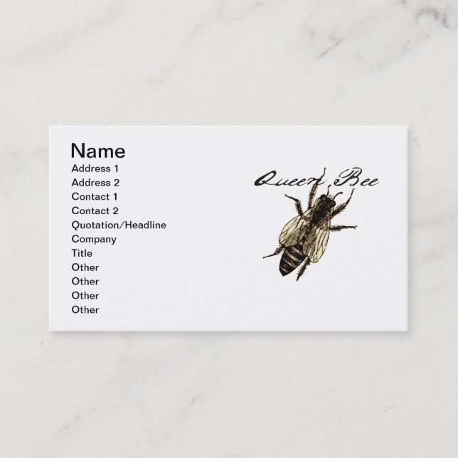 Tarjeta De Visita Inscripción de Bug de Vida Silvestre Queen Bee (Anverso)