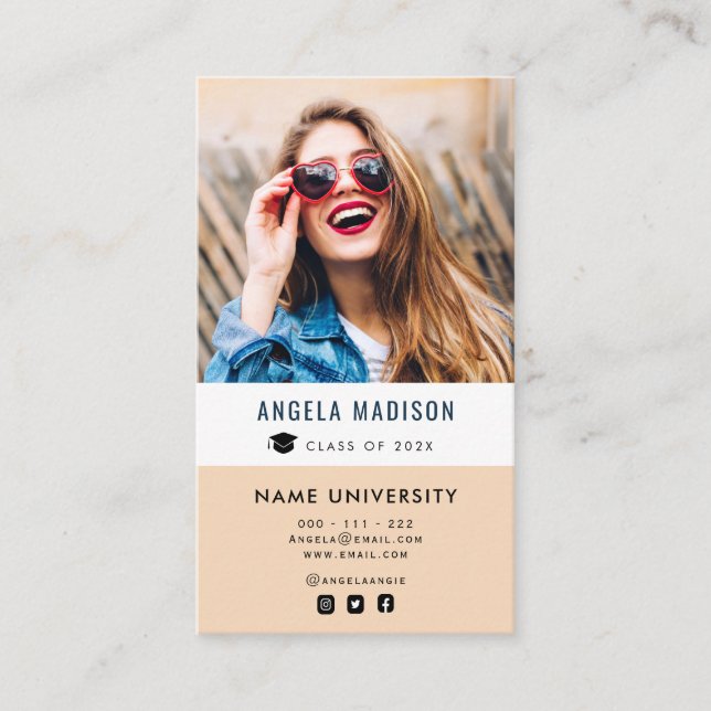 Tarjeta De Visita inserción de graduación elegante de foto personali (Anverso)