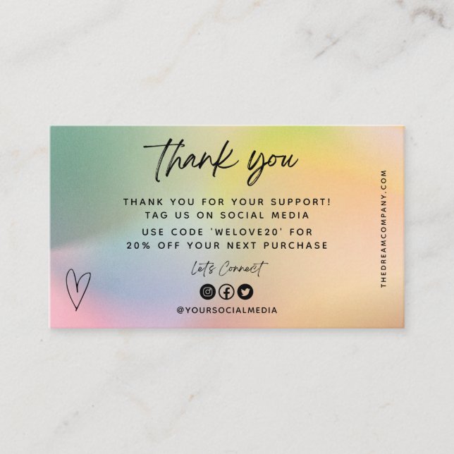 Tarjeta De Visita Inserción de medios Olive Heart Gracias Mini tarje (Anverso)