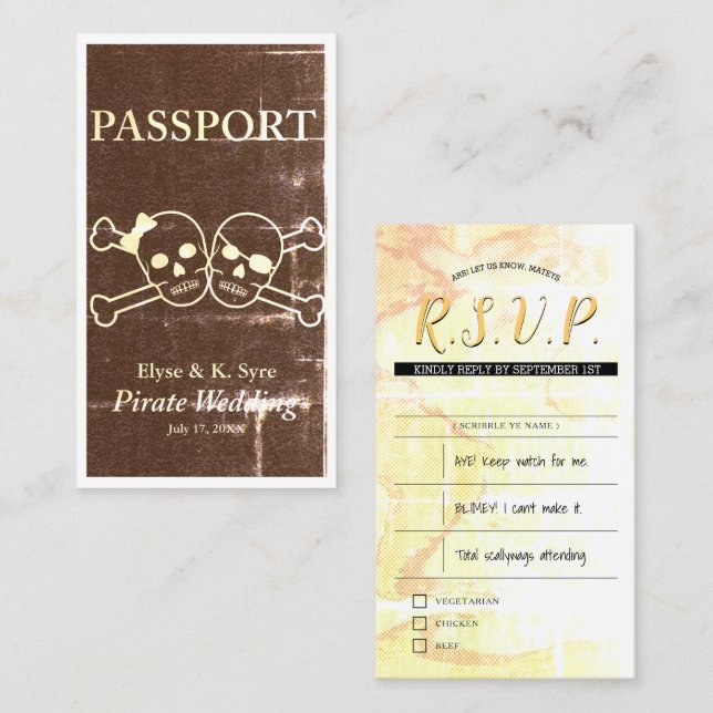 Tarjeta De Visita inserciones piratas rsvp de boda (Anverso / Reverso)