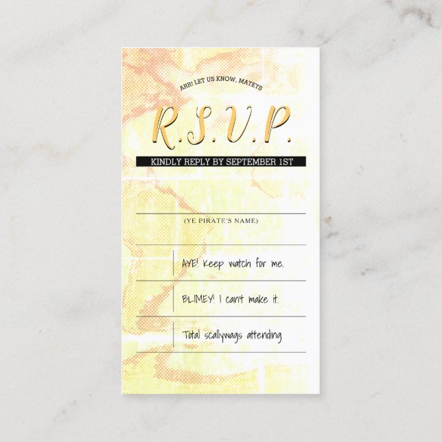Tarjeta De Visita inserciones piratas rsvp de boda (Reverso)