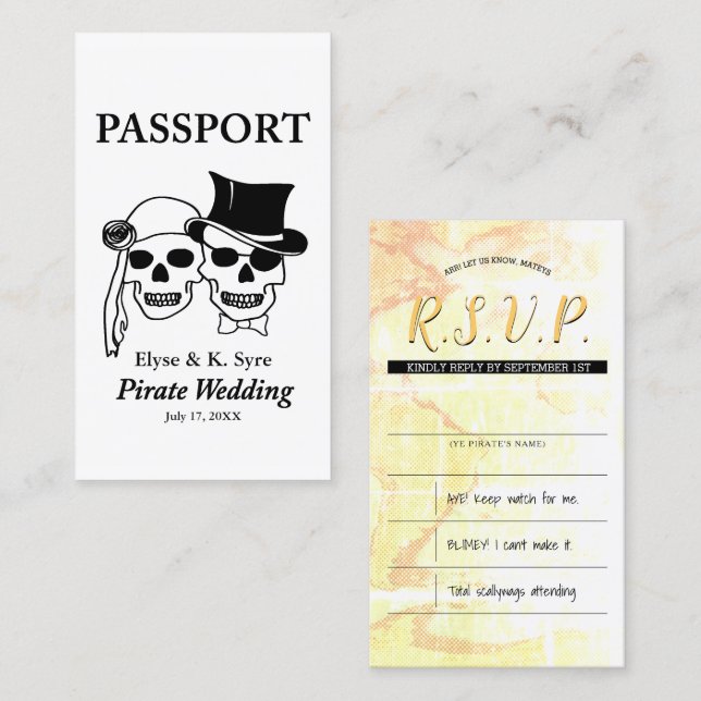 Tarjeta De Visita inserciones piratas rsvp de boda (Anverso / Reverso)