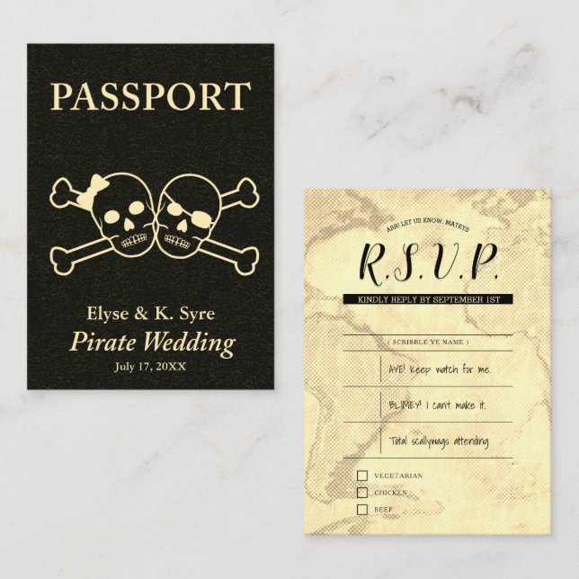 Tarjeta De Visita inserciones piratas rsvp de boda (Anverso / Reverso)