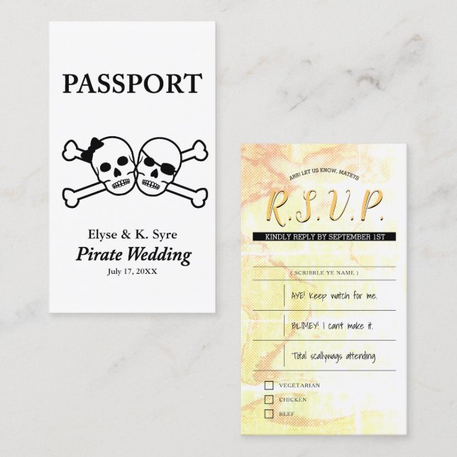 Tarjeta De Visita inserciones piratas rsvp de boda (Anverso / Reverso)