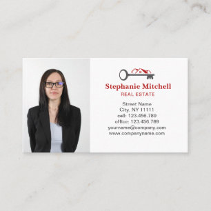 Tarjeta De Visita Insertar foto Realtor Inmobiliario Key House Red