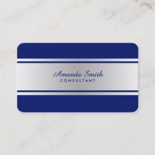Tarjeta De Visita Insignia plateada Sencilla Marina Azul Elegante Pr