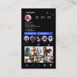 Tarjeta De Visita Instagram Hair Stylist Blue QR Code Social Media