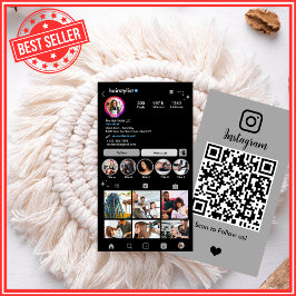 Tarjeta De Visita Instagram Hair Stylist Gray QR Code Social Media