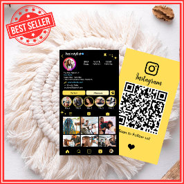 Tarjeta De Visita Instagram Hair Stylist Yellow QR Code Social Media