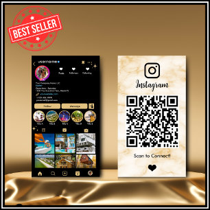 Tarjeta De Visita Instagram LUXURY Amarillo y Mármol Negro Agata QR 