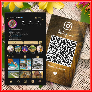 Tarjeta De Visita Instagram LUXURY Gold y código QR Metalizado negro