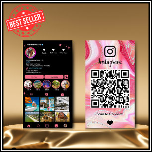 Tarjeta De Visita Instagram LUXURY Rosa y Negro Mármol Ágata Código 