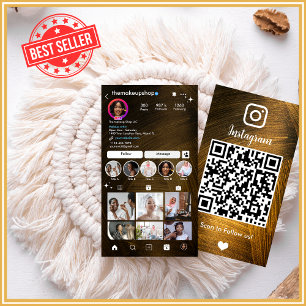 Tarjeta De Visita Instagram Metal QR Code Social Media Dorado Rústic