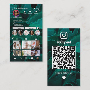 Tarjeta De Visita Instagram Moderno Mármol Verde Código QR Redes Soc