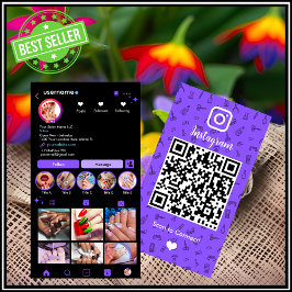 Tarjeta De Visita Instagram Nail Salon Purple | Código QR de medios
