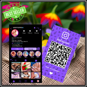 Tarjeta De Visita Instagram Nail Salon Purple   Código QR de medios 