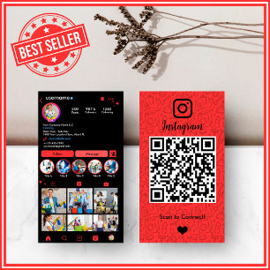 Tarjeta De Visita Instagram QR de Limpieza en Rojo Intenso