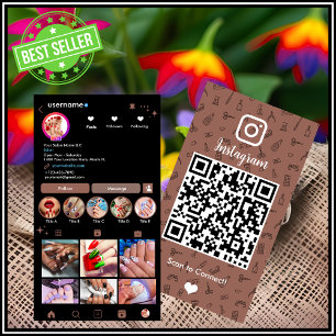 Tarjeta De Visita Instagram Salón de Uñas Terracotta QR de Redes S