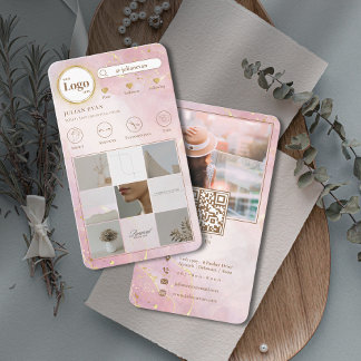 Tarjeta De Visita Instagram Síganme Purpurina de foto  de oro