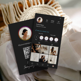 Tarjeta De Visita Instagram Tema oscuro QR Código QR 7 Foto Medios s