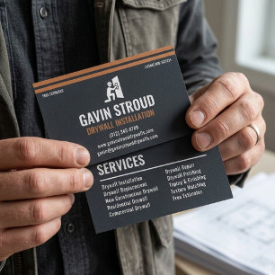 Tarjeta De Visita Instalación de Drywall Moderno Carbón y Cobre