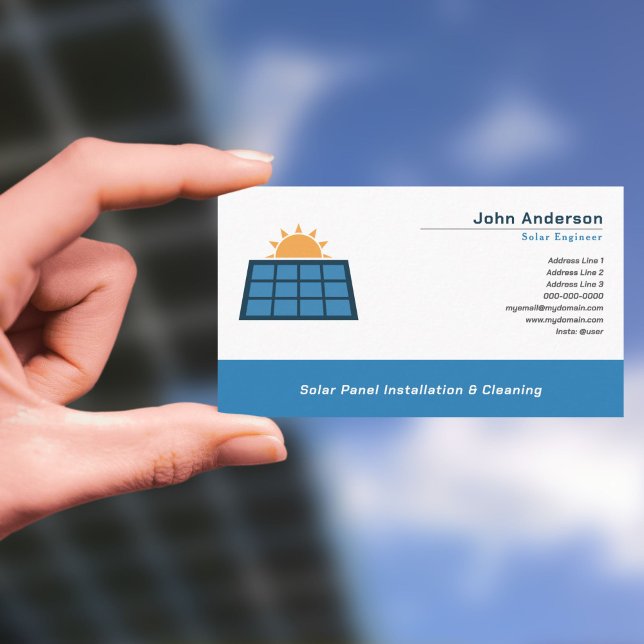 Tarjeta De Visita Instalación y limpieza del panel solar (Solar Panel Installation & Cleaning Business Card)