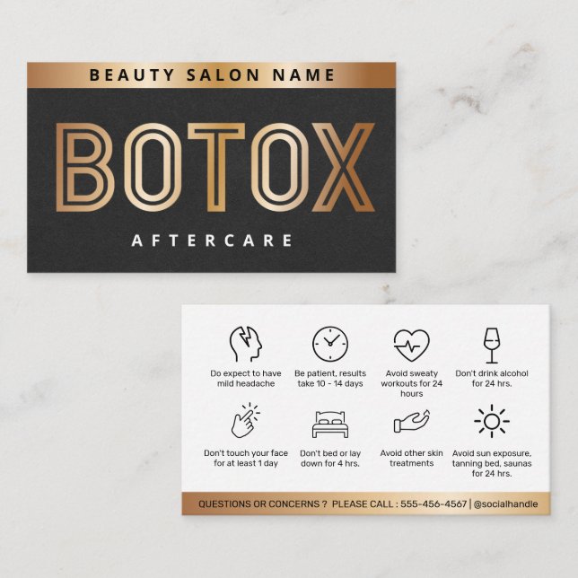 Tarjeta De Visita Instrucción de Filler de Botox Gold de lujo despué (Anverso / Reverso)
