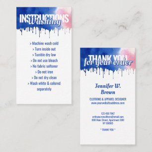 Tarjeta De Visita Instrucción de lavado azul agradecimiento goteo ac