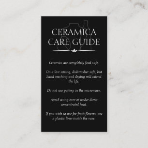Tarjeta De Visita Instrucción para el cuidado de cerámica de cacería