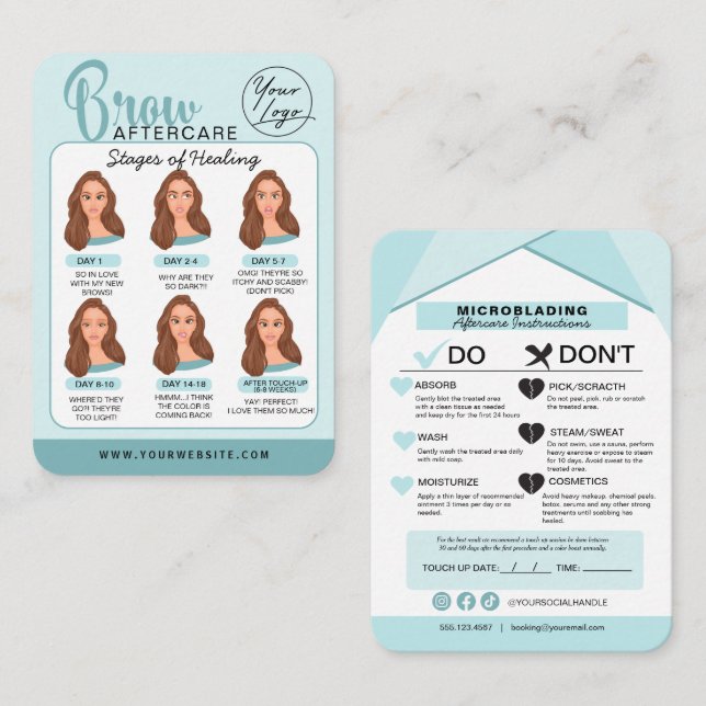 Tarjeta De Visita Instrucciones de atención posterior al microblando (Anverso / Reverso)