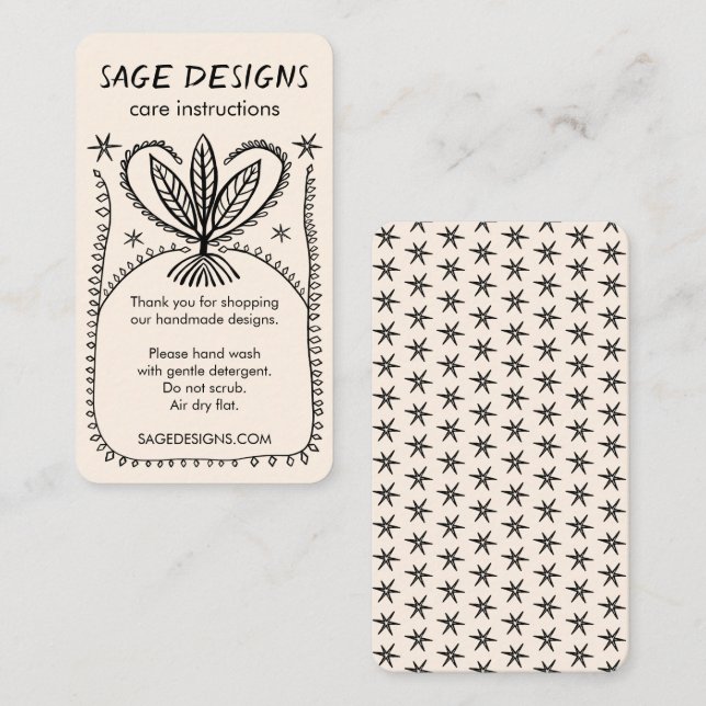 Tarjeta De Visita INSTRUCCIONES DE CUIDADO Boho Whimsical Line Art (Anverso / Reverso)