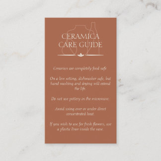 Tarjeta De Visita Instrucciones de cuidado cerámico de cerámica de a