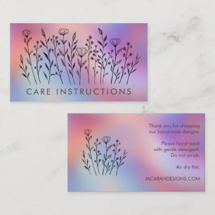 Tarjeta De Visita INSTRUCCIONES DE CUIDADO Chic Elegante Flores Silv