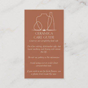 Tarjeta De Visita Instrucciones de cuidado de cerámica de florero de