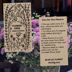 Tarjeta De Visita Instrucciones de cuidado de flores Floristería de