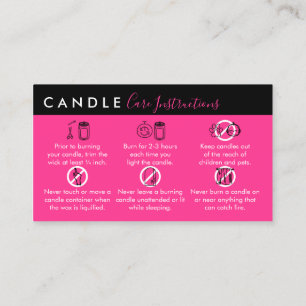 Tarjeta De Visita Instrucciones de cuidado de la vela rosa neón