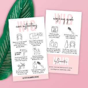 Tarjeta De Visita Instrucciones de cuidado de pelucas Logotipo rosa
