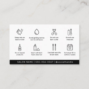 Tarjeta De Visita Instrucciones de cuidado de pestañas minimalistas