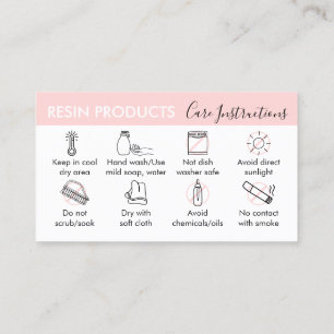 Tarjeta De Visita Instrucciones de cuidado de productos de resina