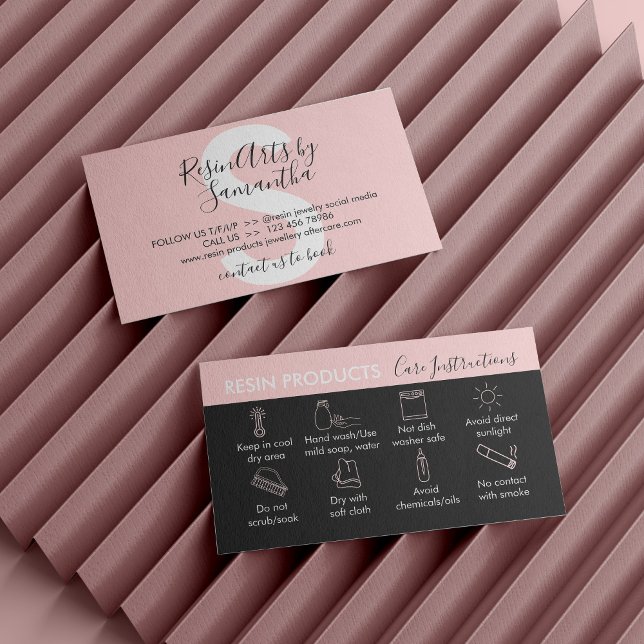 Tarjeta De Visita Instrucciones de cuidado de productos de resina ro (Black Pink Resin Products Care Instructions Business Card)