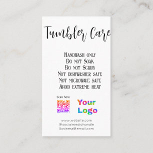 Tarjeta De Visita Instrucciones de cuidado de Tumbler añaden logo de