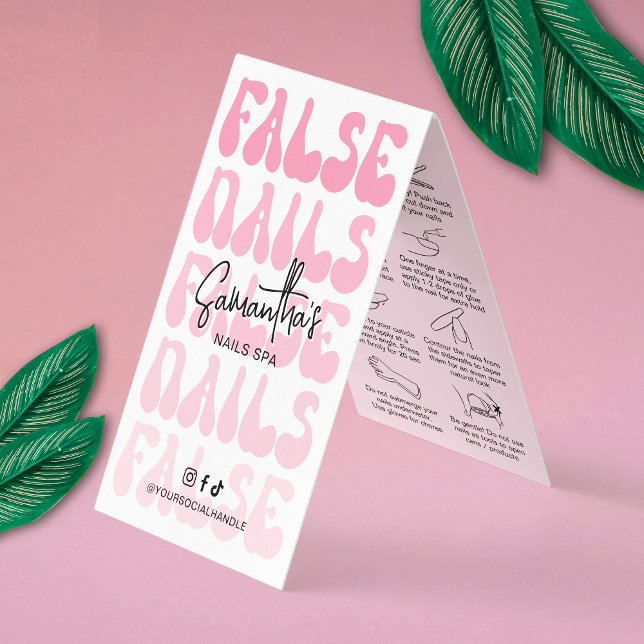Tarjeta De Visita Instrucciones de cuidado de uñas falsas artificial (Fake nails aftercare instructions cards with care icons and trendy fonts)