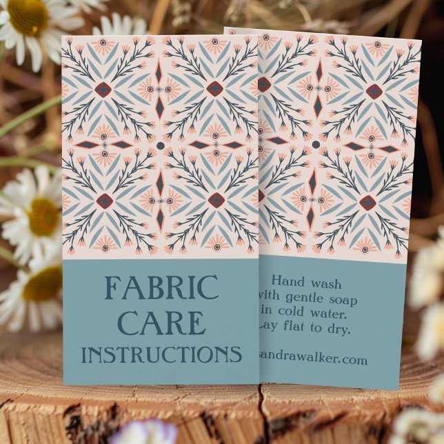 Tarjeta De Visita INSTRUCCIONES DE CUIDADO Elegantes baldosas floral (Care INSTRUCTIONS Elegant Floral Tiles Pink Blue Business Card
)
