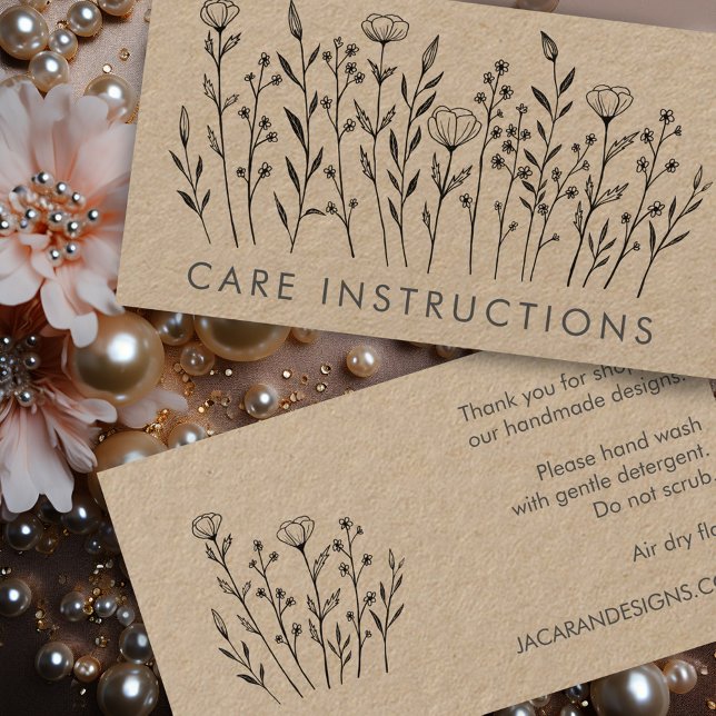 Tarjeta De Visita INSTRUCCIONES DE CUIDADO Moda Elegant Wildflower K (CARE INSTRUCTIONS Chic Elegant Wildflower Kraft Business Card
)