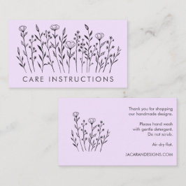 Tarjeta De Visita INSTRUCCIONES DE CUIDADO Moda Elegante Lavanda de 