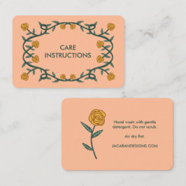 Tarjeta De Visita INSTRUCCIONES DE CUIDADO Moda Marco Rosa elegante 