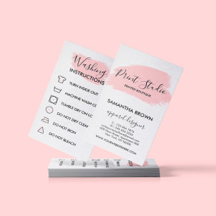 Tarjeta De Visita Instrucciones de cuidado modernas rosadas con logo
