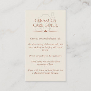 Tarjeta De Visita Instrucciones de cuidado para arcilla de cerámica