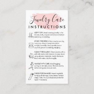 Tarjeta De Visita Instrucciones de cuidado para joyería Pink Modern 